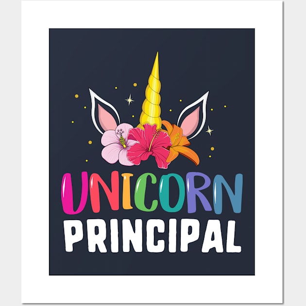 Unicorn Principal Back to School Teacher T-Shirt Rainbow Wall Art by 14thFloorApparel